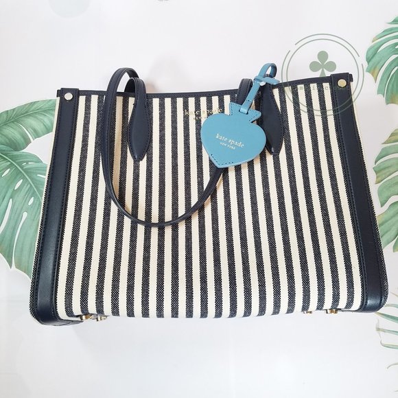 MAKE AN OFFER New Kate Spade Market Striped Medium Canvas Blue Beige Tote